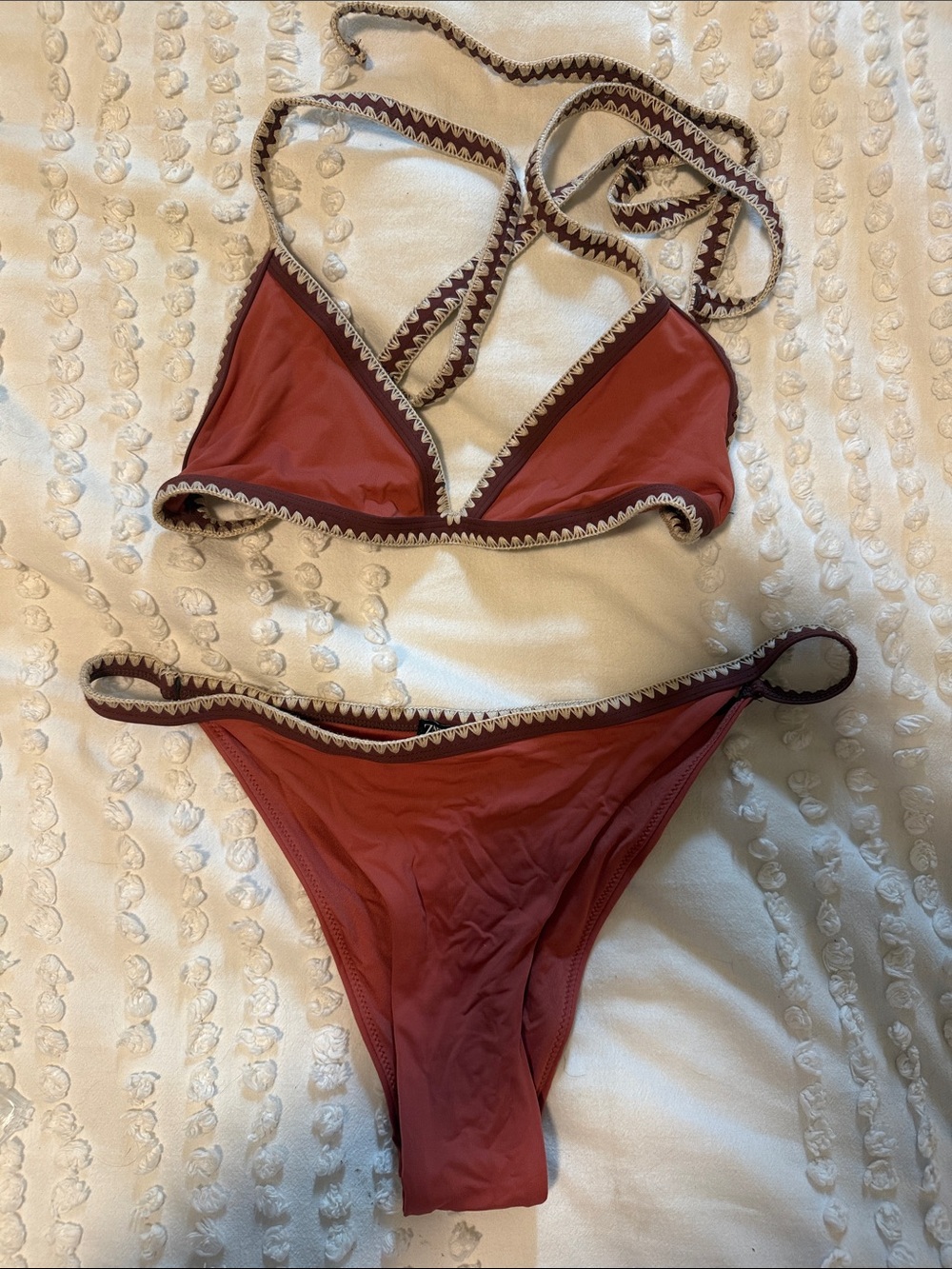 Zara Rust Red Bikini with Cream Contrast Trim